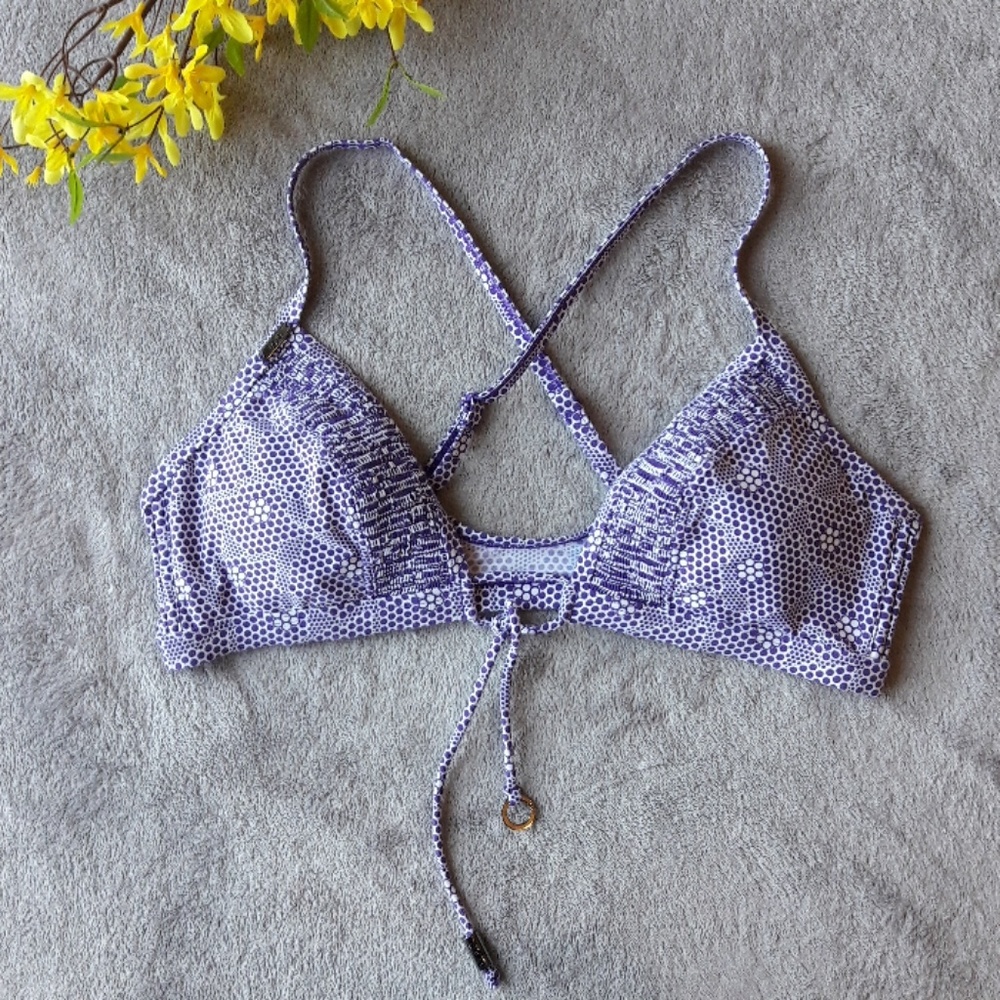 Lole Purple Polka Dot Bikini Cross Back Top